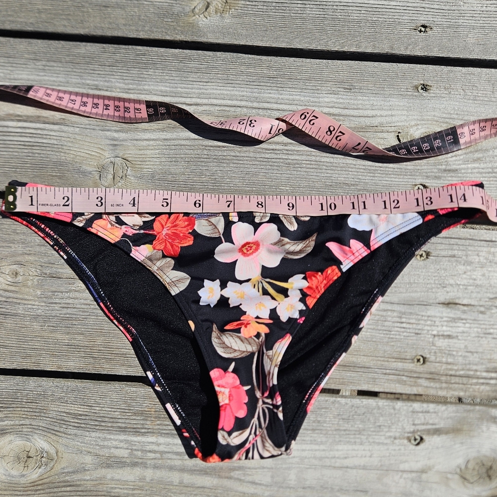 Billabong Floral Bikini Set Size 12 Black And Pink Ruffle Top - Picture 6 of 10